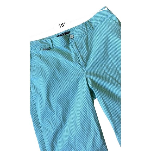 Lauren Ralph Lauren Active Bermuda Shorts Womens 10 Green White Seersucker Prepp - Picture 5 of 8